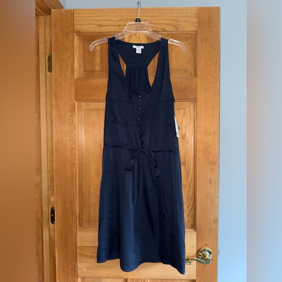 Bar III WOMENS NAVY BLUE BUTTON UP RAZOR BACK SLEEVELESS DRESS size XL NWT - Picture 1 of 4